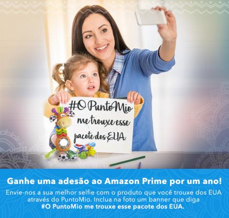 Envie-nos a sua melhor selfie com o produto que você trouxe dos EUA através do PuntoMio... ¡Ganhe uma adesão na Amazon Prime por um ano! 